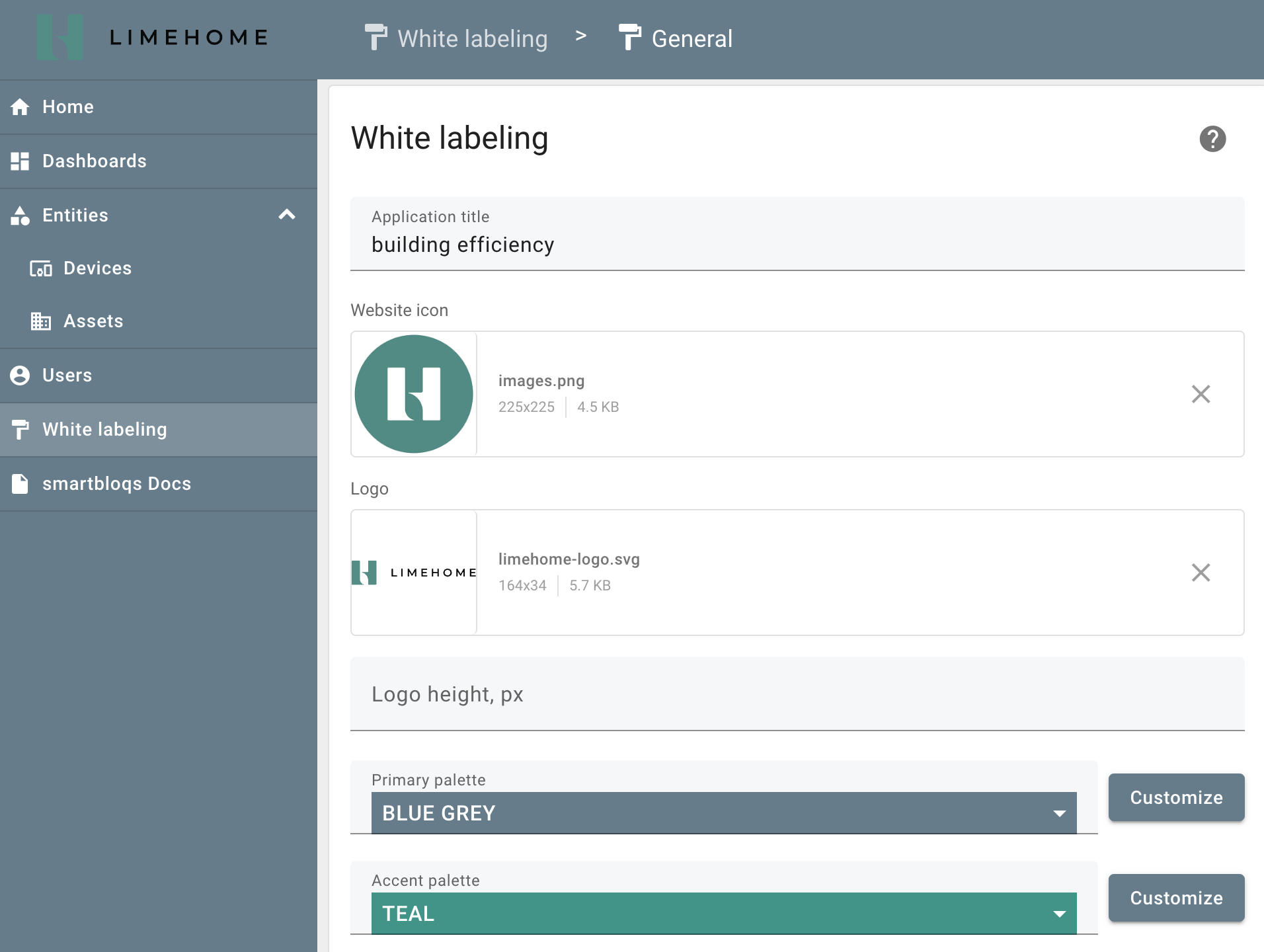 Mäglichkeiten zum Einstellen des White labellings
